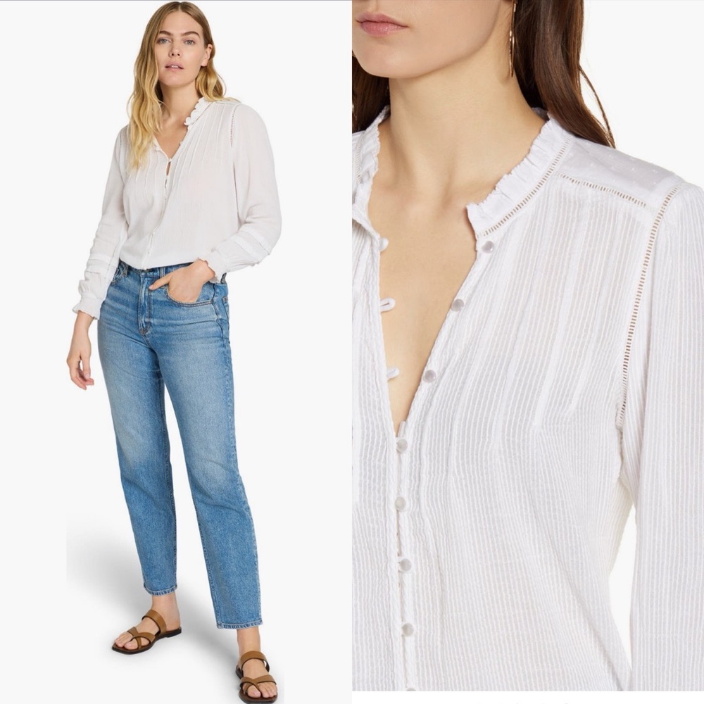 Faherty Willa Button Front Peasant Blouse Size L $158